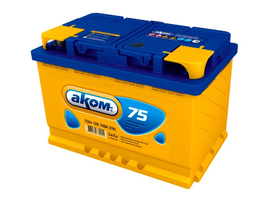 Батарея аккумуляторная АКОМ 6CT750LA АКОМ 75А/ч 750А 12V Обратная полярн. стандартные клеммы 